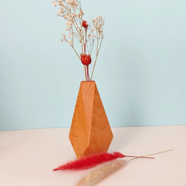 گلدان چوبی جدید مدل چند ضلعی عسلی رنگ
