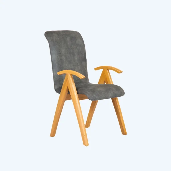 صندلی تک غذاخوری چوبی با دسته چوب و تکیه گاه پارچه