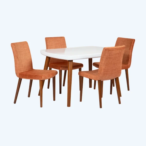 ست میز و صندلی چوبی غذاخوری چهارنفره سفید گردویی