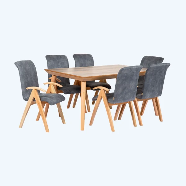 ست صندلی و میز ناهار خوری شش نفره چوبی طوسی رنگ