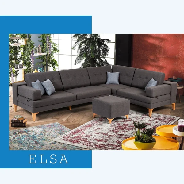 مبلمان ال السا تبدیل شونده به کاناپه و تخت فیلی رنگ با دسته های متحرک