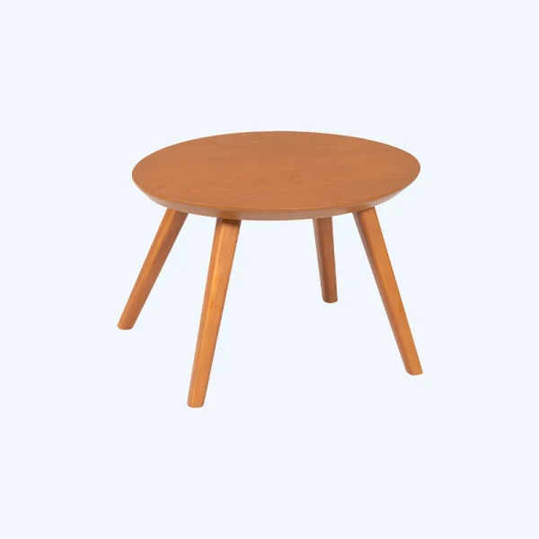میز عسلی بیضی شکل مدرن و ساده با پایه مکعبی چوبی گردویی رنگ