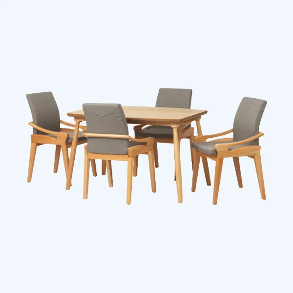 میز غذاخوری چوبی شش نفره با چهار عدد صندلی چوبی