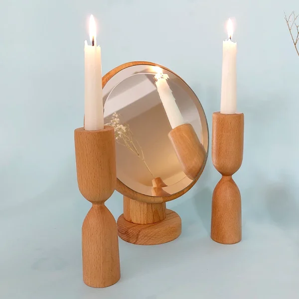 آینه و شمعدان چوبی مینیمال و مدرن