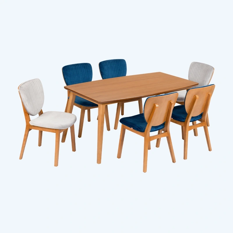 ست میز غذاخوری شش نفره مدل افرا با صندلی پشت چوبی