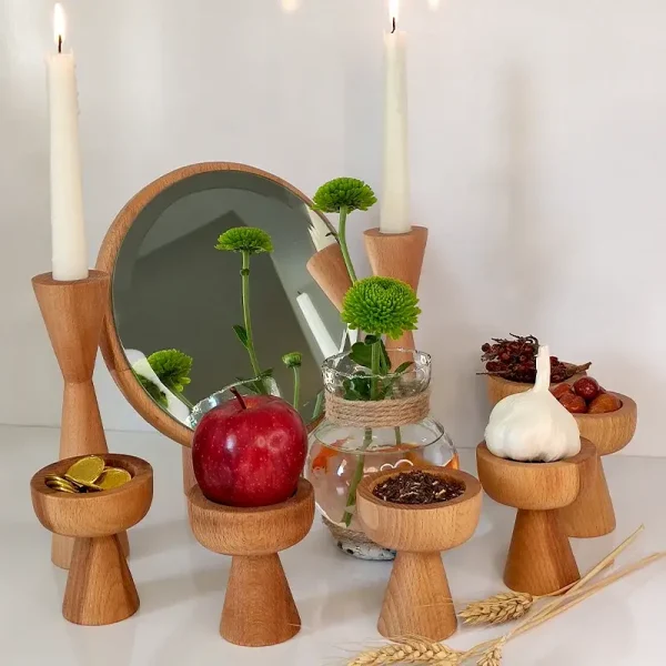 هفت سین چوبی ویول همراه به ست آینه و شمعدان